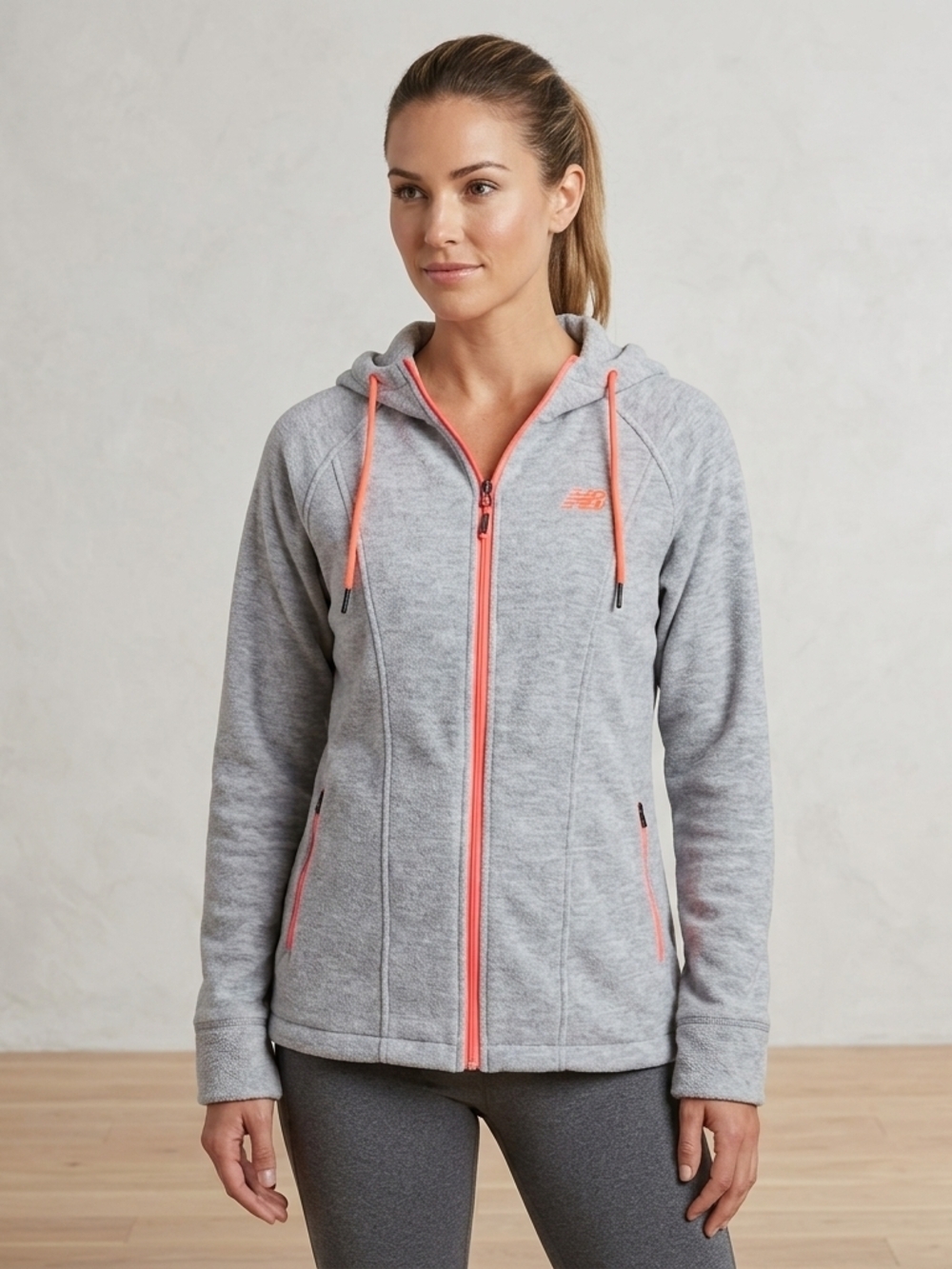 New Balance Gray Zip-Up Hoodie with Coral Accents Size L